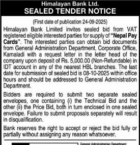 Sealed Tender Notice -