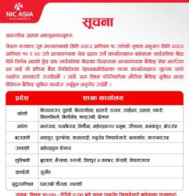 एनआईसी एशिया बैंकको आवश्यक शाखा कार्यालय सञ्चालन सम्बन्धी सूचना