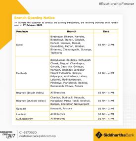 Branch Opening Notice of Siddhartha Bank Limited
