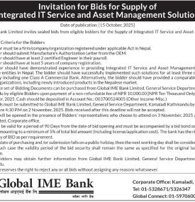 Invitation for Bids for Supply of Integrated IT Services and Asset Management Solution -
