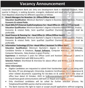 Corporate Development Bank Announces Multiple Job Openings