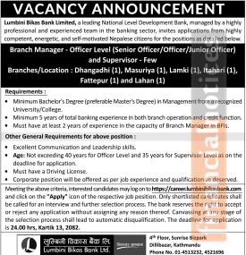 Job Opportunity: Lumbini Bikas Bank Hiring Experienced Banking Professionals