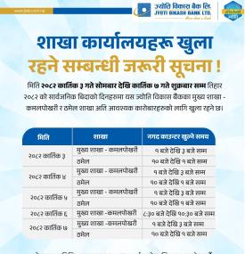 Jyoti Bikas Bank Issues Urgent Notice on Branches Operating During Holidays -