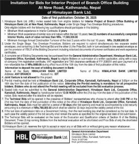 Himalayan Bank Publishes Notice for Interior Works at New Road Branch