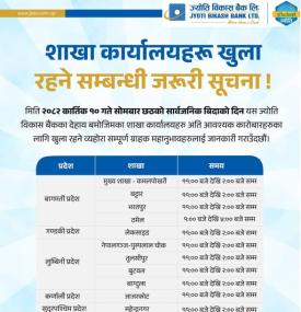 शाखा कार्यालयहरू खुला रहने सम्बन्धी जरुरी सूचना