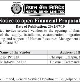 Notice to Open Financial Proposals