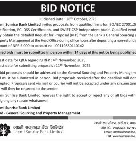 Laxmi Sunrise Bank Announces a Bid Notice -