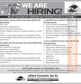 Shangri-la Development Bank Announces Multiple Job Vacancies