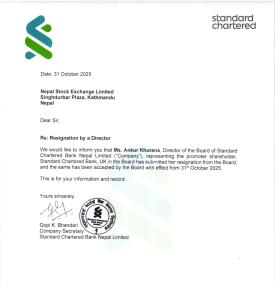 Notice About Resignation of Director Standard Chartered Bank Nepal