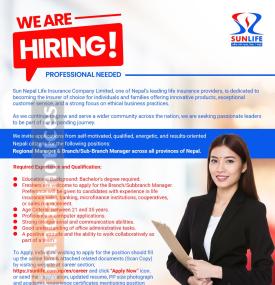 Sun Nepal Life Insurance Calls for Applications for Regional and Branch Managers Across Nepal