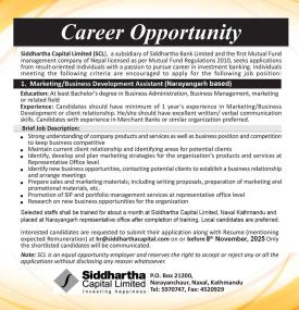 Career Opportunity at Siddhartha Capital Limited