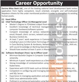 Garima Bikas Bank Opens Vacancies for different position