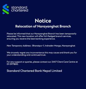 Standard Chartered Bank Temporarily Relocates Narayanghat Branch