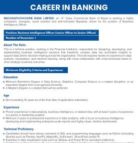 Machhapuchchhre Bank Announces Vacancy for Business Intelligence Officer