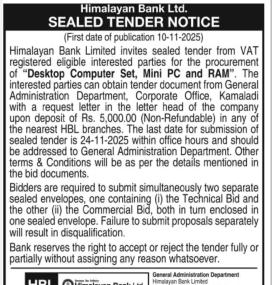 Sealed Tender Notice -