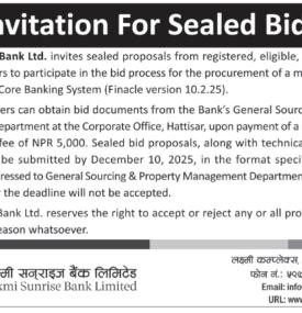 Laxmi Sunrise Bank Calls for Sealed Bids to Manage Core Banking System -