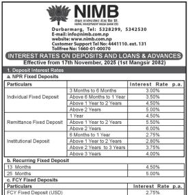 Nepal Investment Mega Bank Publishes New Interest Rates Effective from Magsir, 2082 -