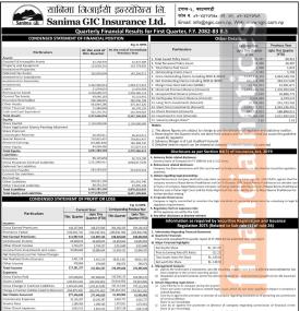 सानिमा जीआइसी इन्सुरेन्सको चालु आर्थिक वर्ष २०८२/८३ को पहिलो त्रैमासमा खुद घाटा २५ करोड २ लाख रुपैया