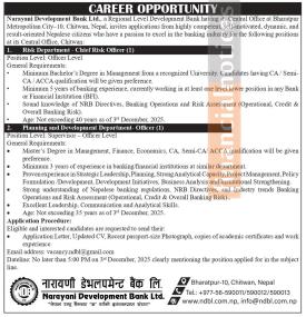 Narayani Development Bank Announces Vacancies for Various Post -