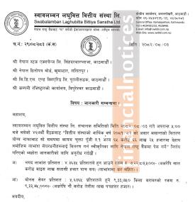 Swabalamban Laghubitta Announces 10% Total Dividend for FY 2081/82 -