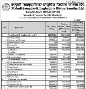 Unaudited Financial Results
