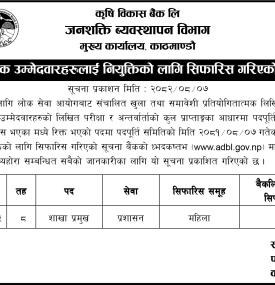 वैलल्पिक उम्मेदवारहरुलाई नियुक्तिको लागि सिफारीस गरिएको सूचना