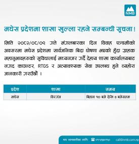 शाखा कार्यालय खुल्ला रहने सम्बन्धी सूचना 