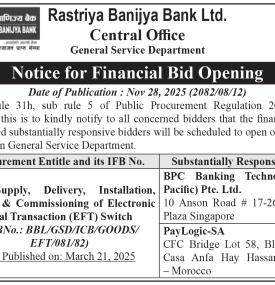 Notice for Financial Bid Opening