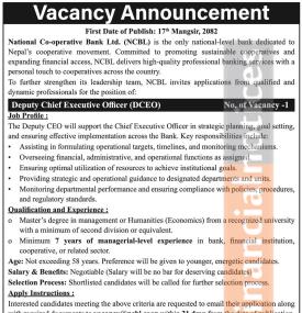 National Co-operative Bank Calls for Applications for Deputy CEO Position