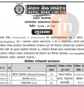 नेपाल बैंकको लिखित परिक्षाको सूचना