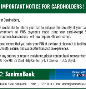 Sanima Bank Issues New PIN Requirement for POS Payments