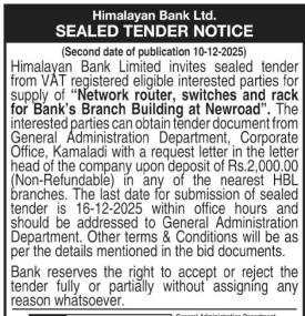 Sealed Tender Notice
