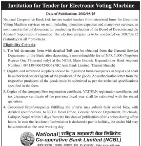 Invitation for Tender for Electronic Voting Machine