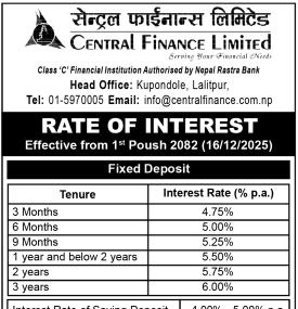 नयाँ ब्याजदर सार्वजनिक सम्बन्धी सूचना