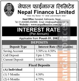 फाइनान्सको नयाँ ब्याजदर सार्वजनिक सम्बन्धी सूचना - Interest Rates -