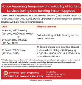 Notice on Temporary Disruption of Banking Services Due to Core Banking System Upgrade