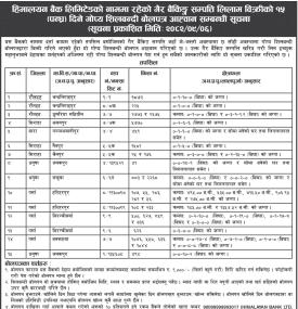 गैह्र बैंकिङ्ग सम्पत्ति लिलाम बिक्रीको १५ दिने गोप्य शिलबन्दी बोलपत्र आव्हान सम्बन्धी सूचना