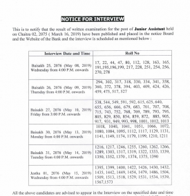 Interview for the post of Junior Assistant