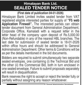 Sealed Tender Notice