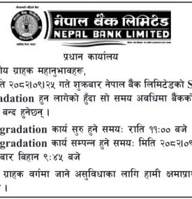 नेपाल बैंकका सम्पूर्ण सेवा अस्थायी रूपमा बन्द हुने सम्बन्धी सूचना