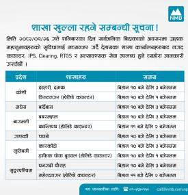 शाखा कार्यालय खुल्ला रहने सम्बन्धी सूचना