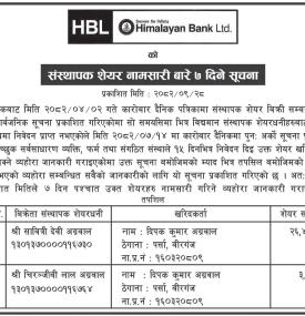 संस्थापक शेयर नामसारी बारे ७ दिने सूचना