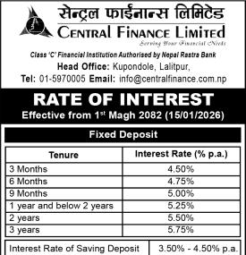 New Interest Rates of Centra Finance Effective from 1st Magh 2082