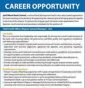 Jyoti Bikash Bank Announces Vacancy for Chief Credit Officer