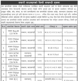सवारी साधनहरुको बिक्री सम्बन्धी सूचना