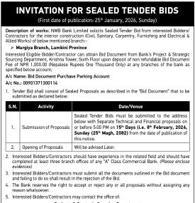 Invitation for Sealed Tender Bids