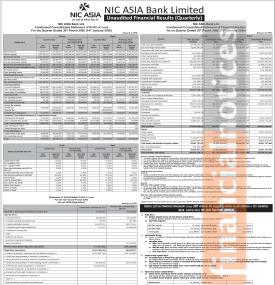 NIC Asia बैंकको नाफामा दोहोरो अंकको गिरावट, वितरणयोग्य मुनाफा ७ अर्ब ३९ करोडले ऋणात्मक - Q2 Report -