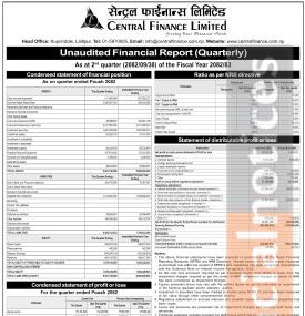 Central Finance Limited has posted a net profit of Rs 39.19 million and published its 2nd quarter