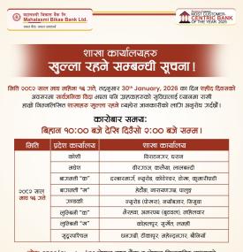 शाखाहरु खुल्ला रहने सूचना