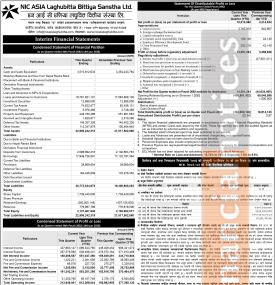 एनआइसी एसिया लघुवित्तको वित्तिय विवरण सार्वजनिक, खुद नाफा १ करोड ८८ लाख रुपैयाँ - Q2 Report -